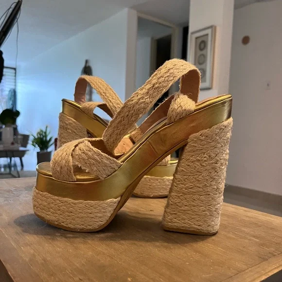 Rafia High Platform Sandals, Ankle, Sz 6.5 - Picture 4 of 8